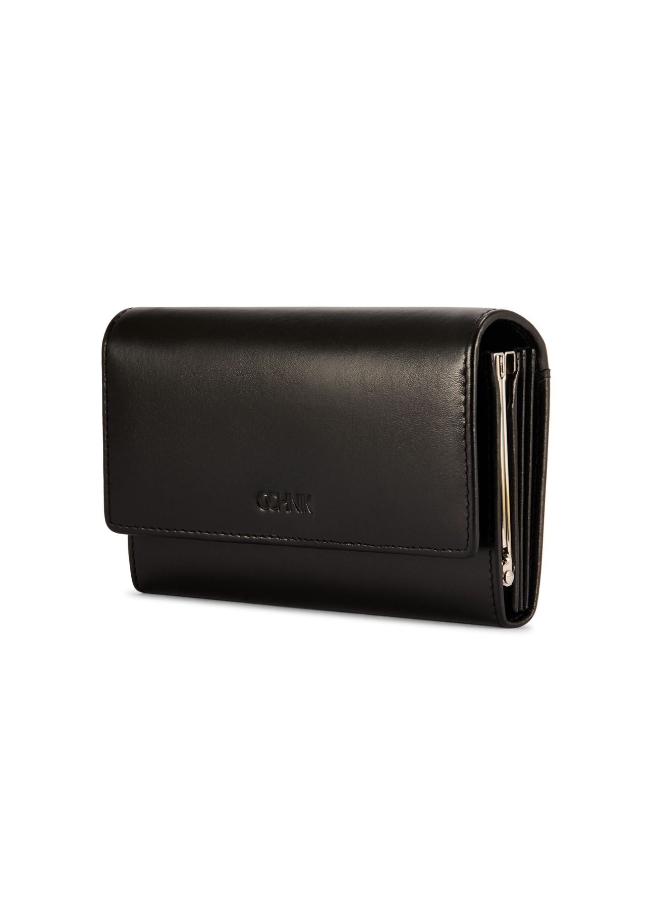 Black large leather women's wallet PORES-0974-99(Z25), diagonal product view on a white background.