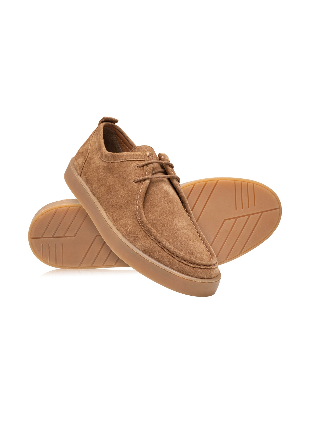 Camel suede men's shoes BUTYM-0532-1D(W26), diagonal product view on white background.