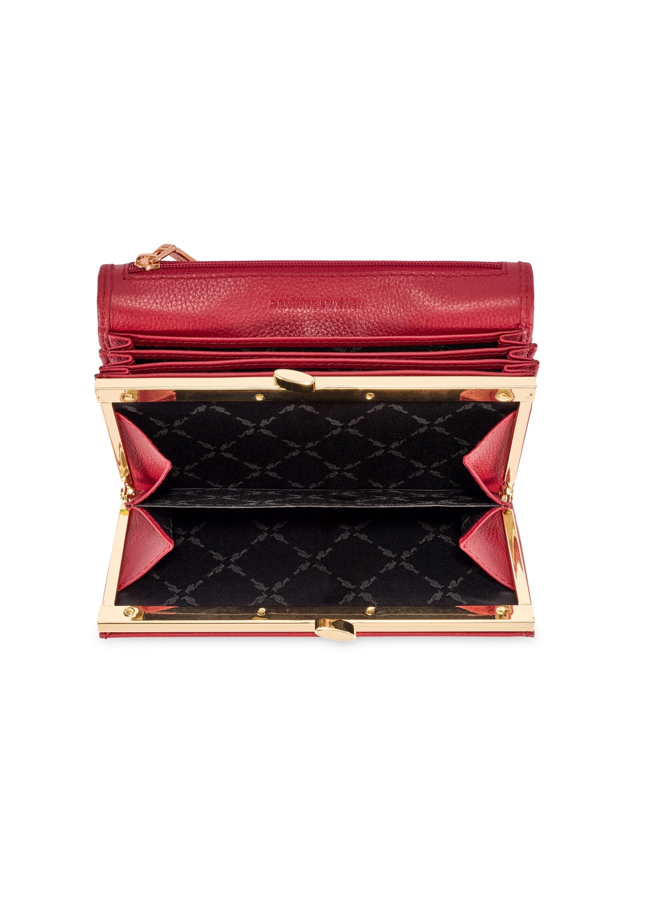 Red large leather women's wallet PORES-0991-4C(W26), product view from above on a white background.