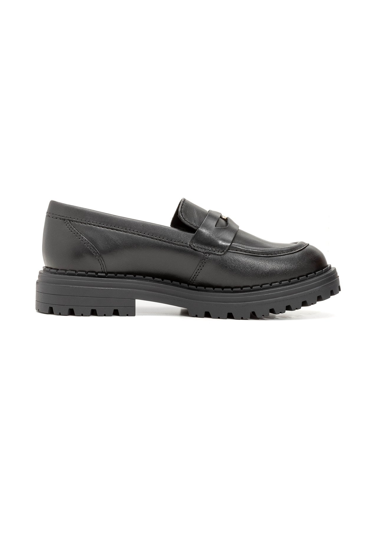 Women's black leather moccasins with logo BUTYD-1197-99(Z25), product view from the inside on a white background.