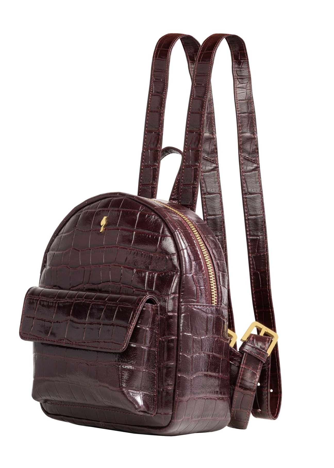 Burgundy croco leather women's backpack TORES-1323-4D(Z26) - diagonal product view, on a white background.
