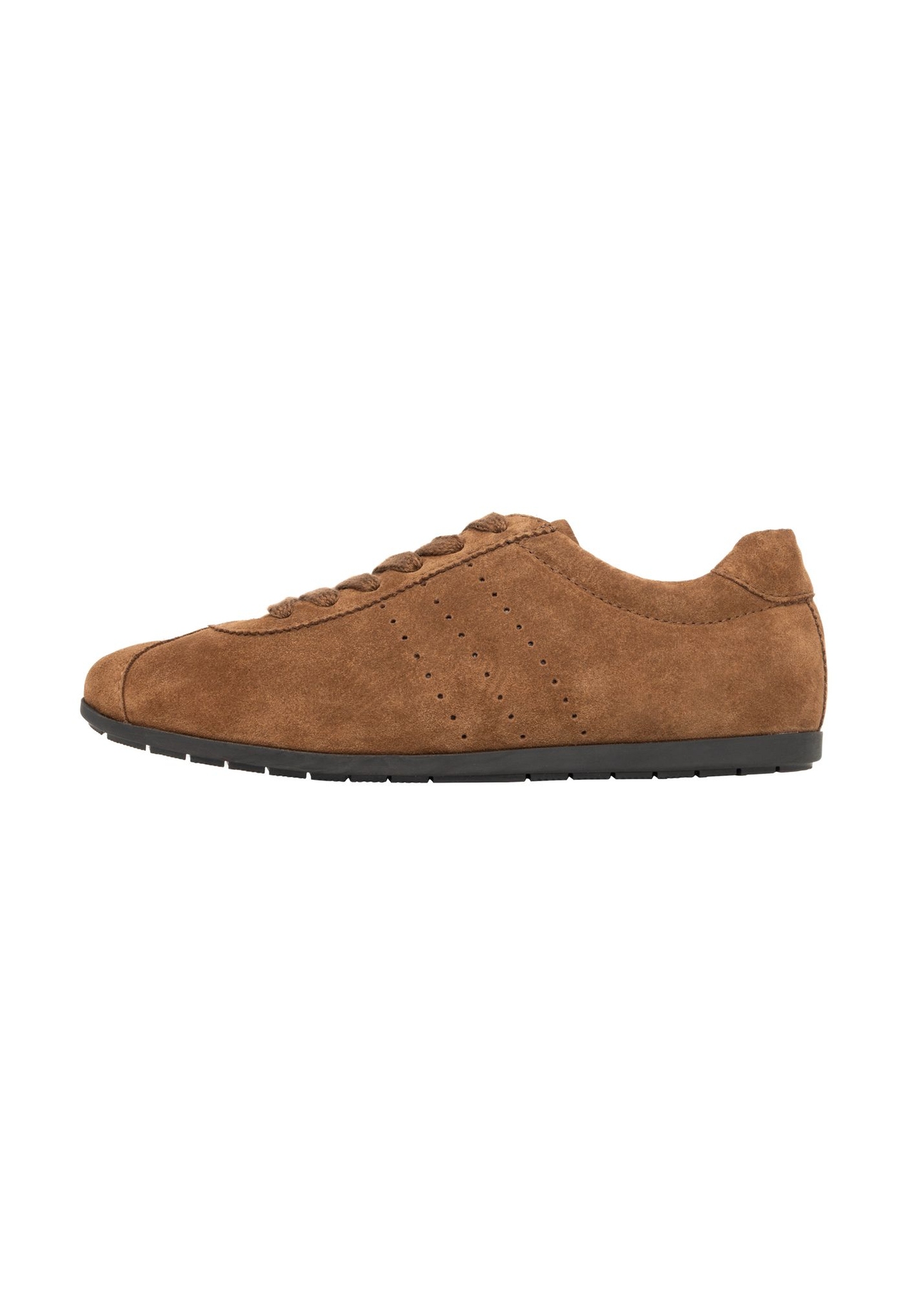 Cognac suede women's sneakers BUTYD-1293-1F(Z26) - side view of the product, on a white background.