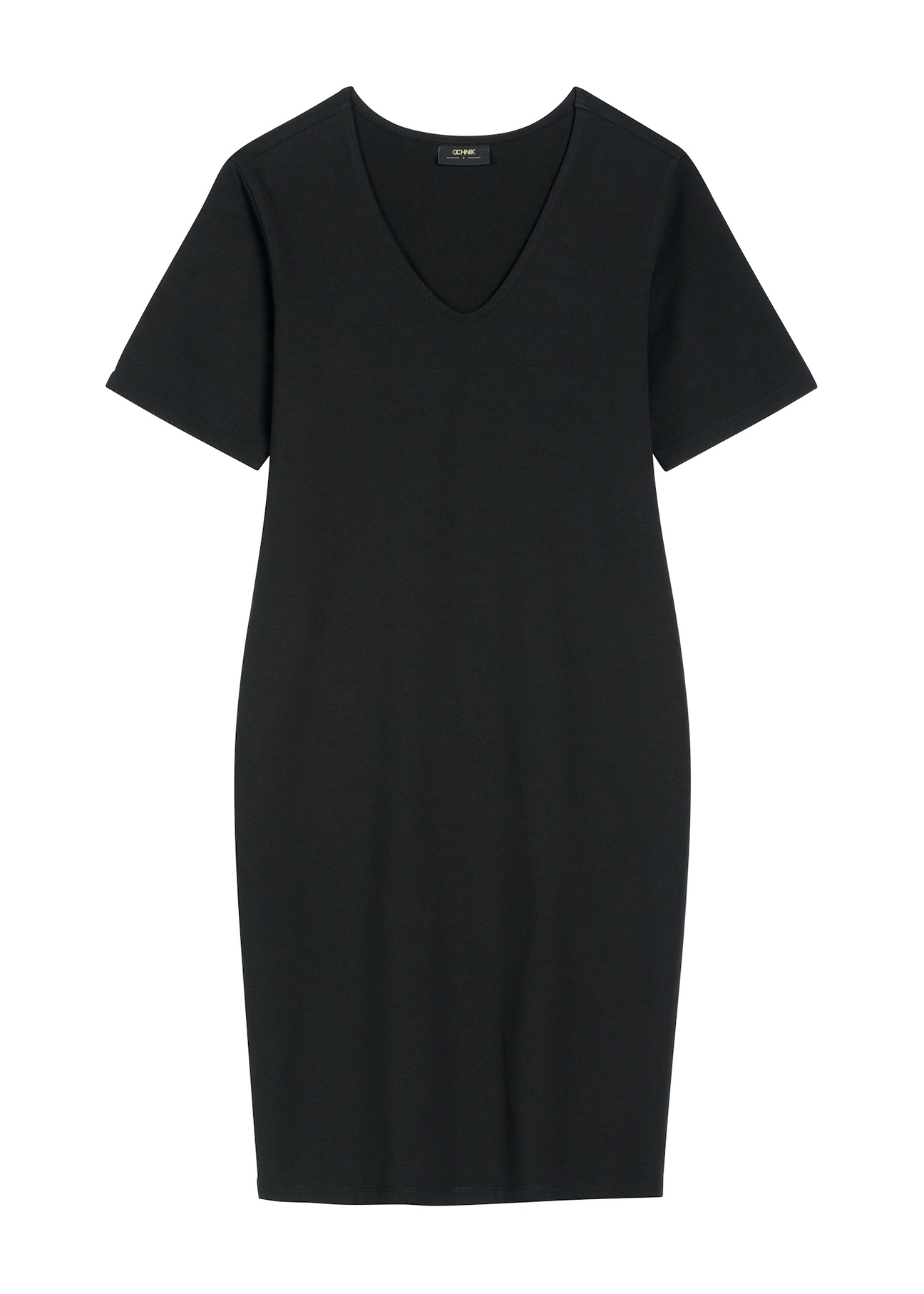 Black cotton dress SUKDT-0185A-99(W26), front product view on white background.