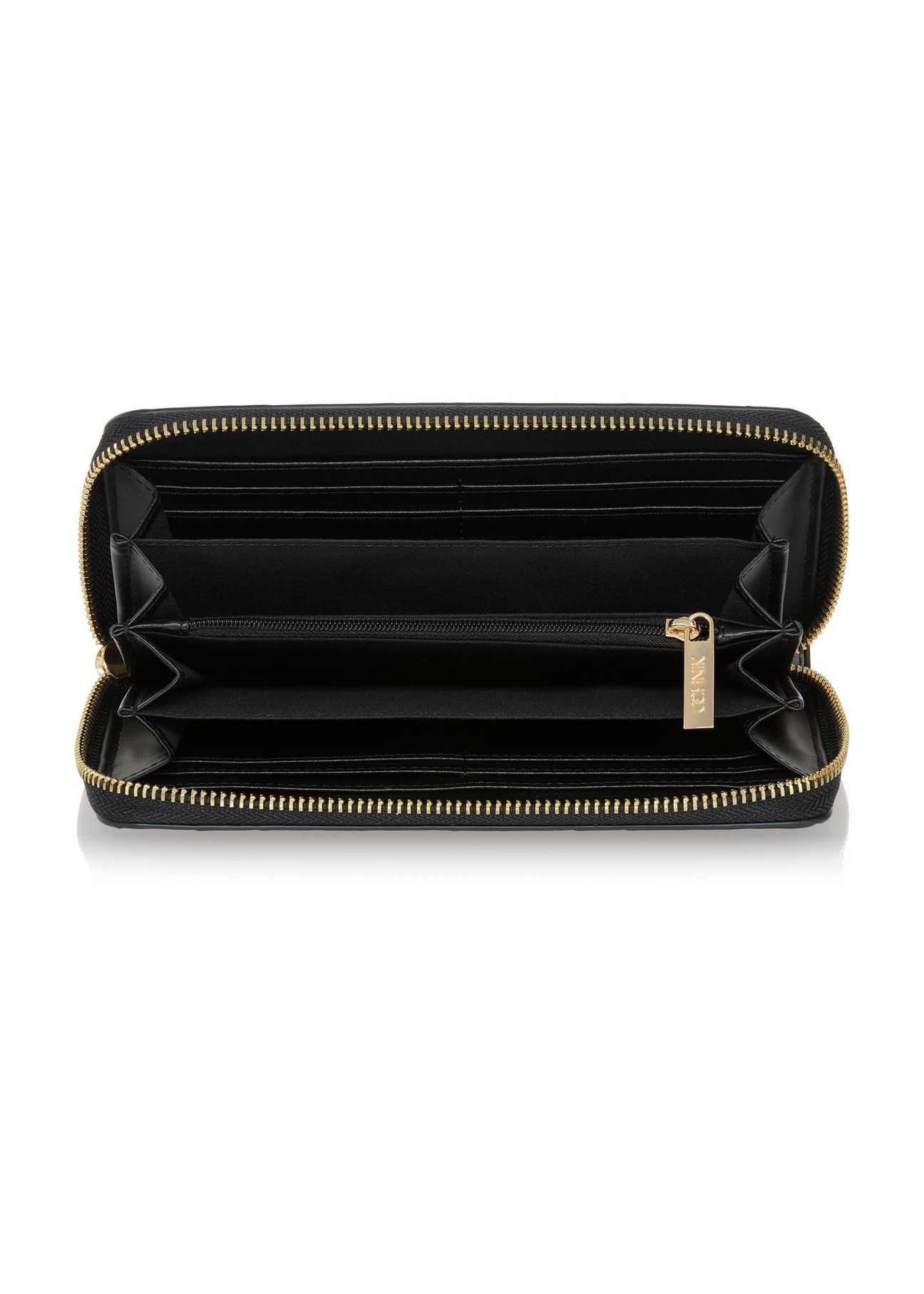 Large black women's wallet with embossing POREC-0350A-99(Z25) - top view of the product on a white background.