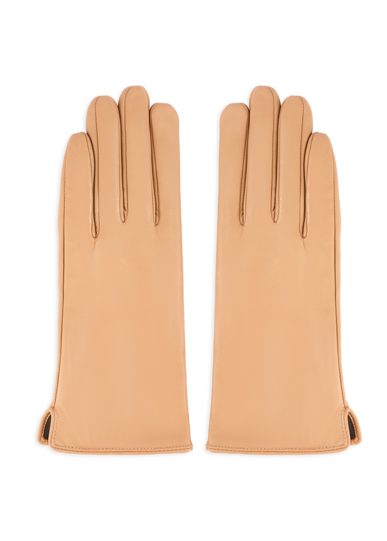 Beige women's leather gloves REKDS-0001A-81(Z25), product view from the front on a white background.