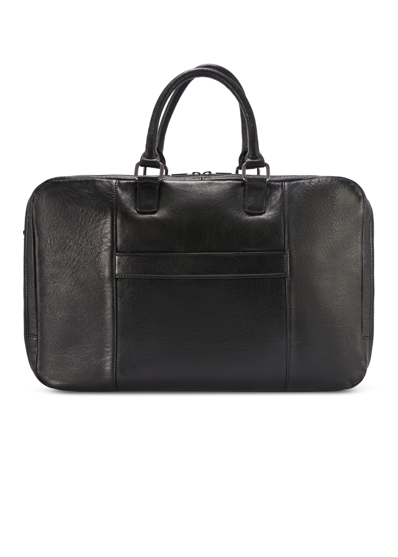 Black large leather men's bag TORMS-0489-99(W26) - product view from the back, on a white background.