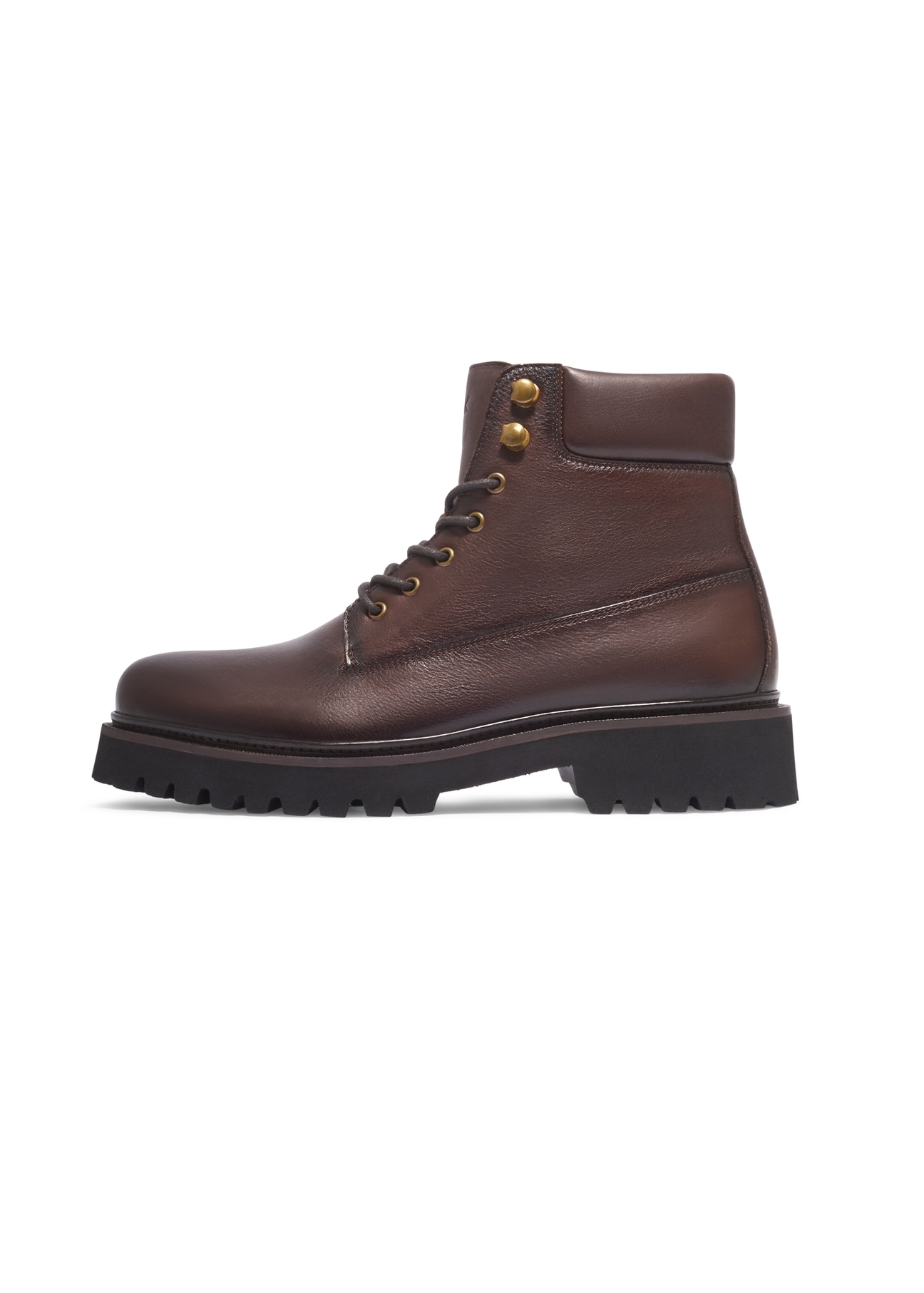Dark brown men's leather ankle boots BUTYM-0579-1I(Z26), side view of the product on a white background.