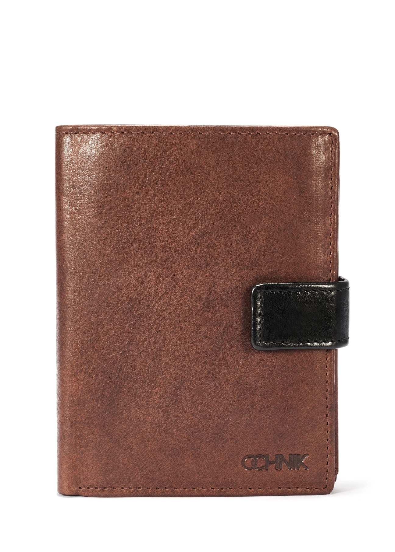 Brown men's leather wallet PORMS-0613A-79(W25) - front view on white background.