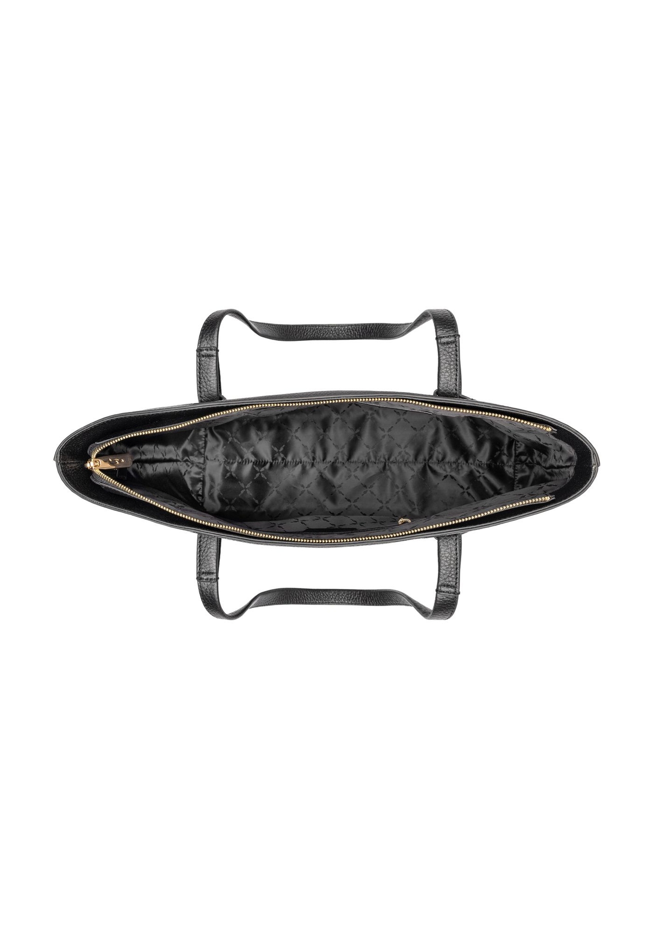 Women's black leather shoulder shopper bag TORES-1357-9I(Z26) - top view of the product on a white background.