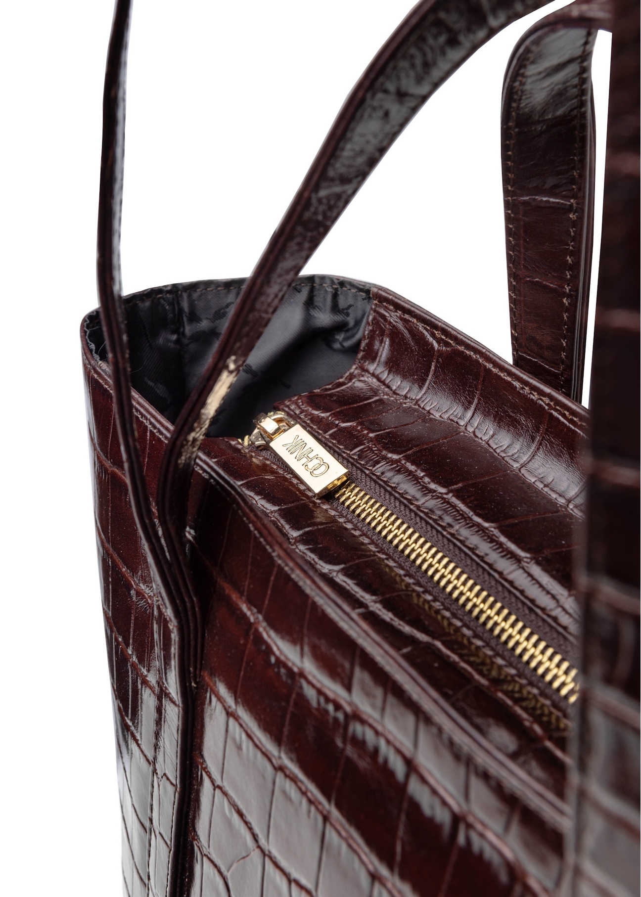 Large brown leather croco women's handbag TORES-1232-1H(W26), close-up of the product detail on a white background.