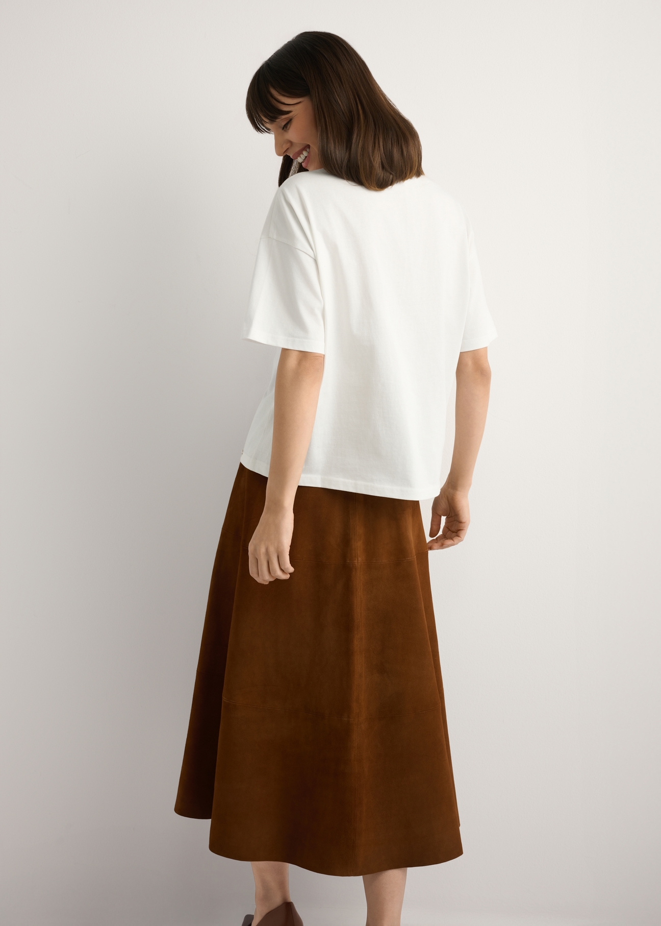 Cognac suede midi skirt SPCDS-0084-1F(W26)