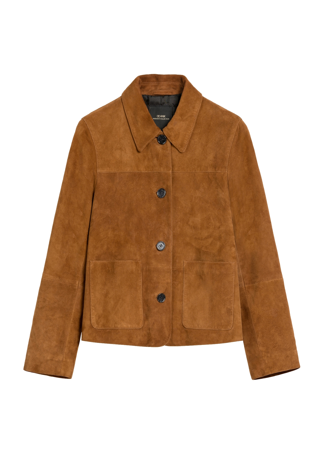 Brown women's suede jacket KURDS-0562-0775(Z25), product view from the front on a white background.