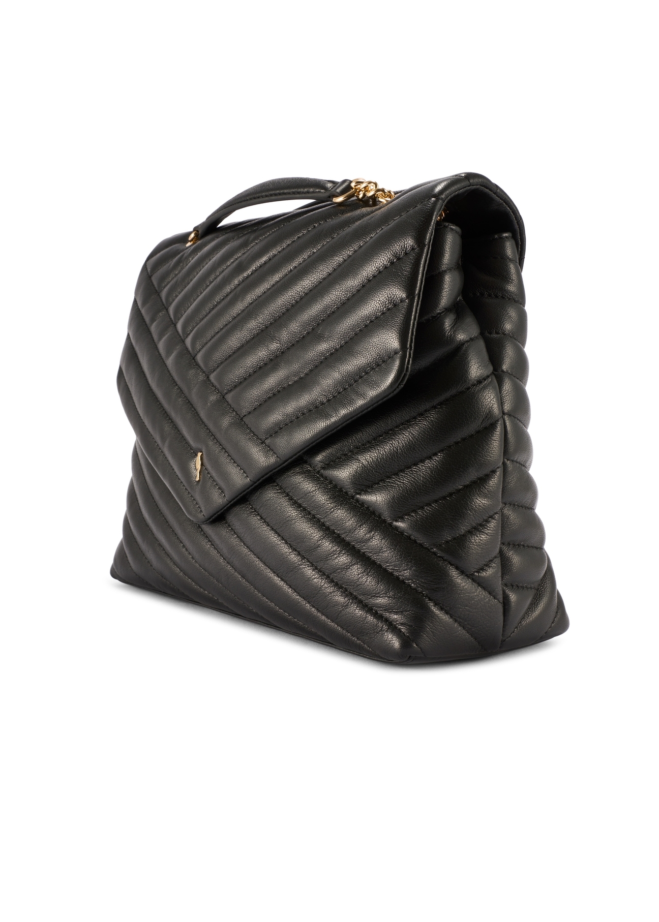 Black leather women's handbag with quilting TORES-1286-99(W26), diagonal product view on a white background.