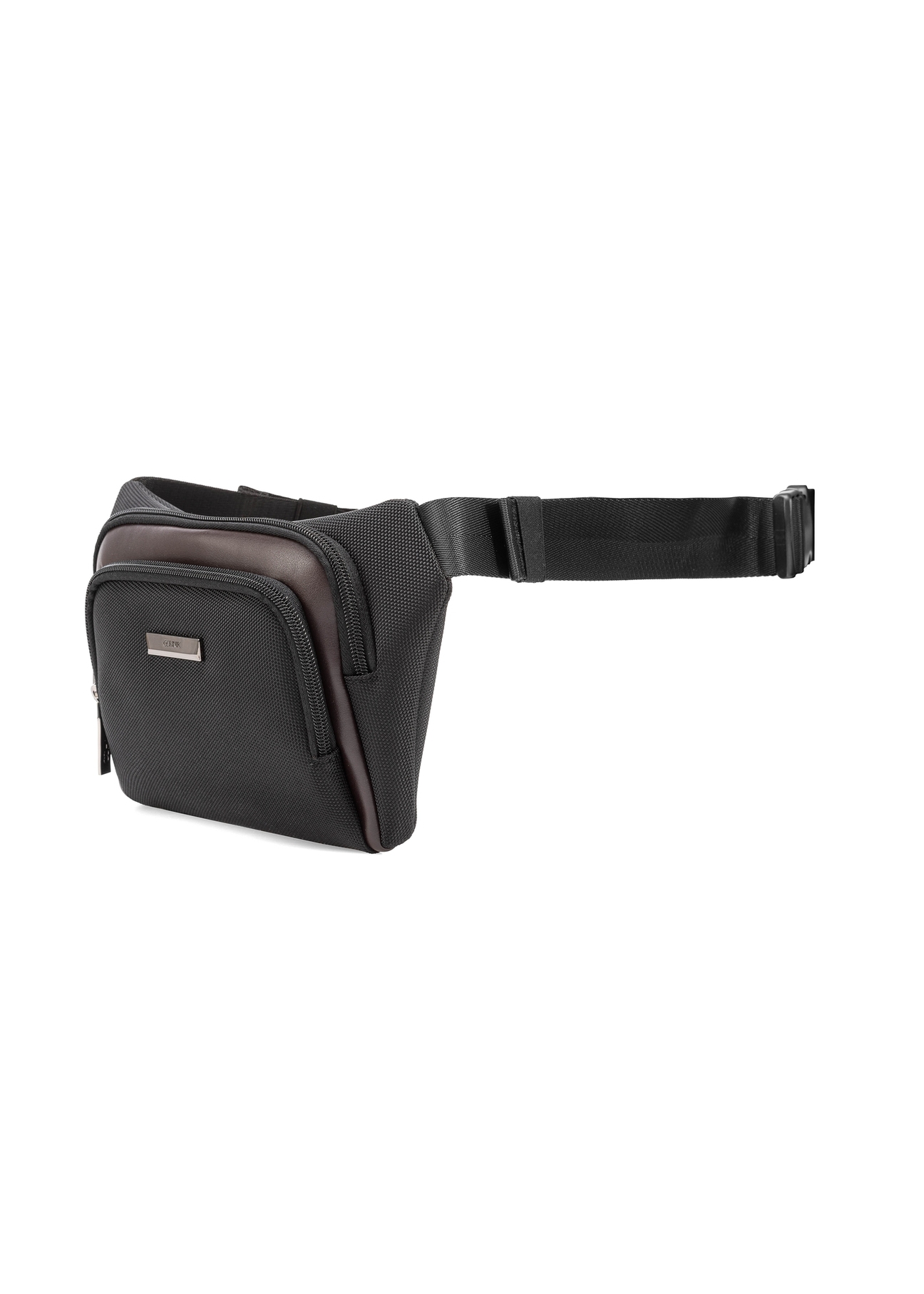 Black men's waist bag TORMN-0380-98(Z25), side view of the product on a white background.