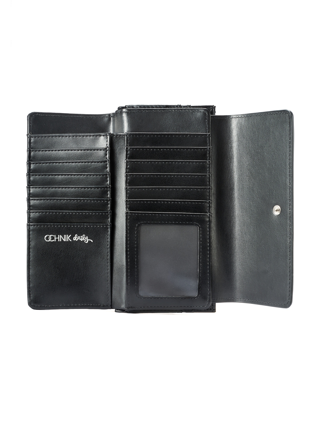 Black large women's wallet with logo POREC-0361A-99(W25), view of the inside of the product on a white background.