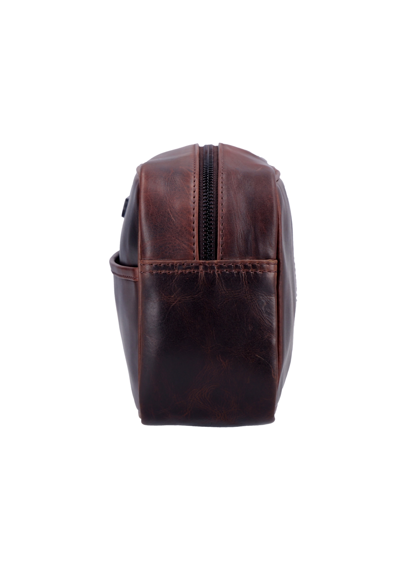 Dark brown leather men's cosmetic bag TORMS-0544-1I(Z26), side product view on white background.