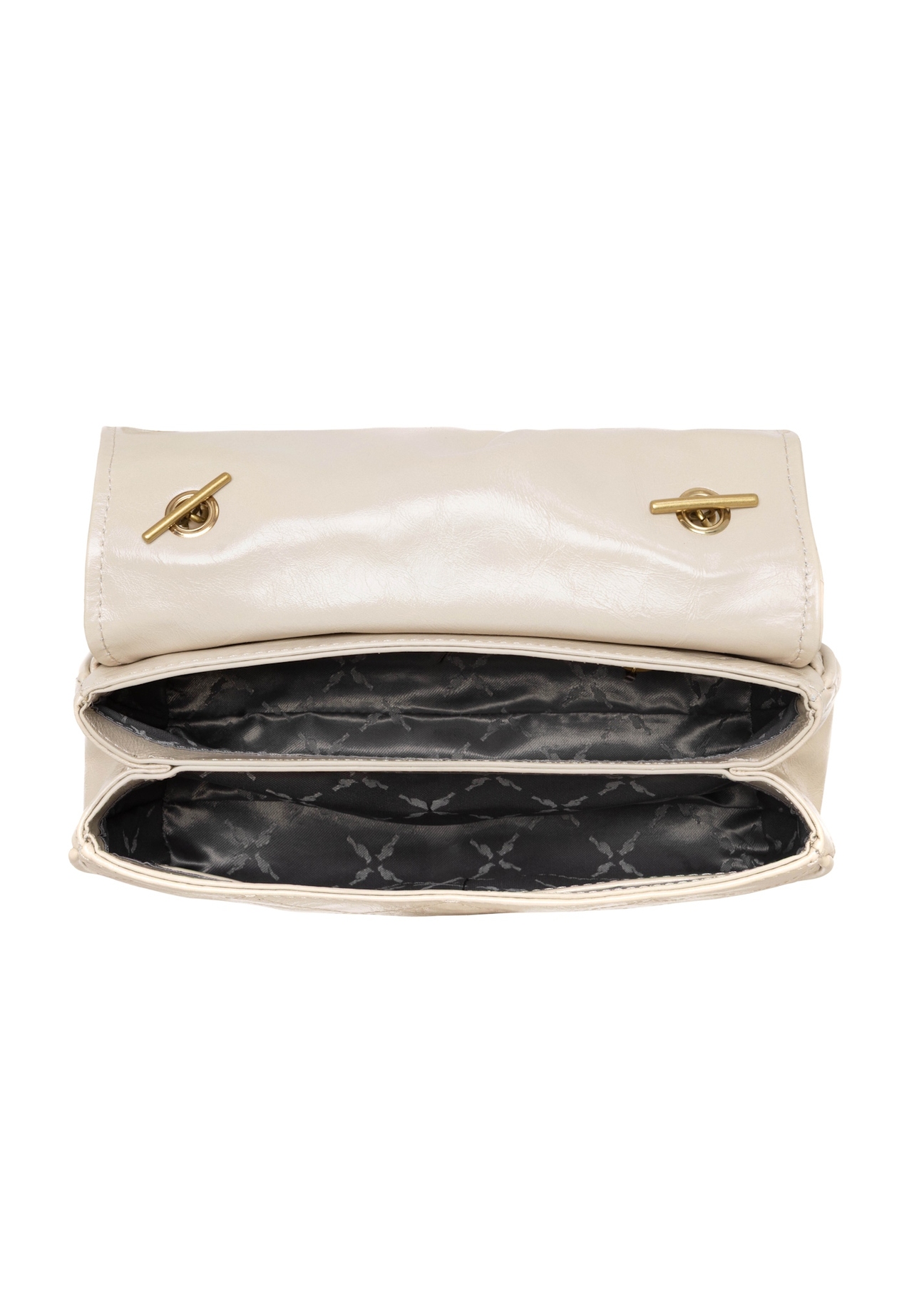 Cream patent leather women's handbag TORES-1297-0B(W26), top view of the product on a light background.