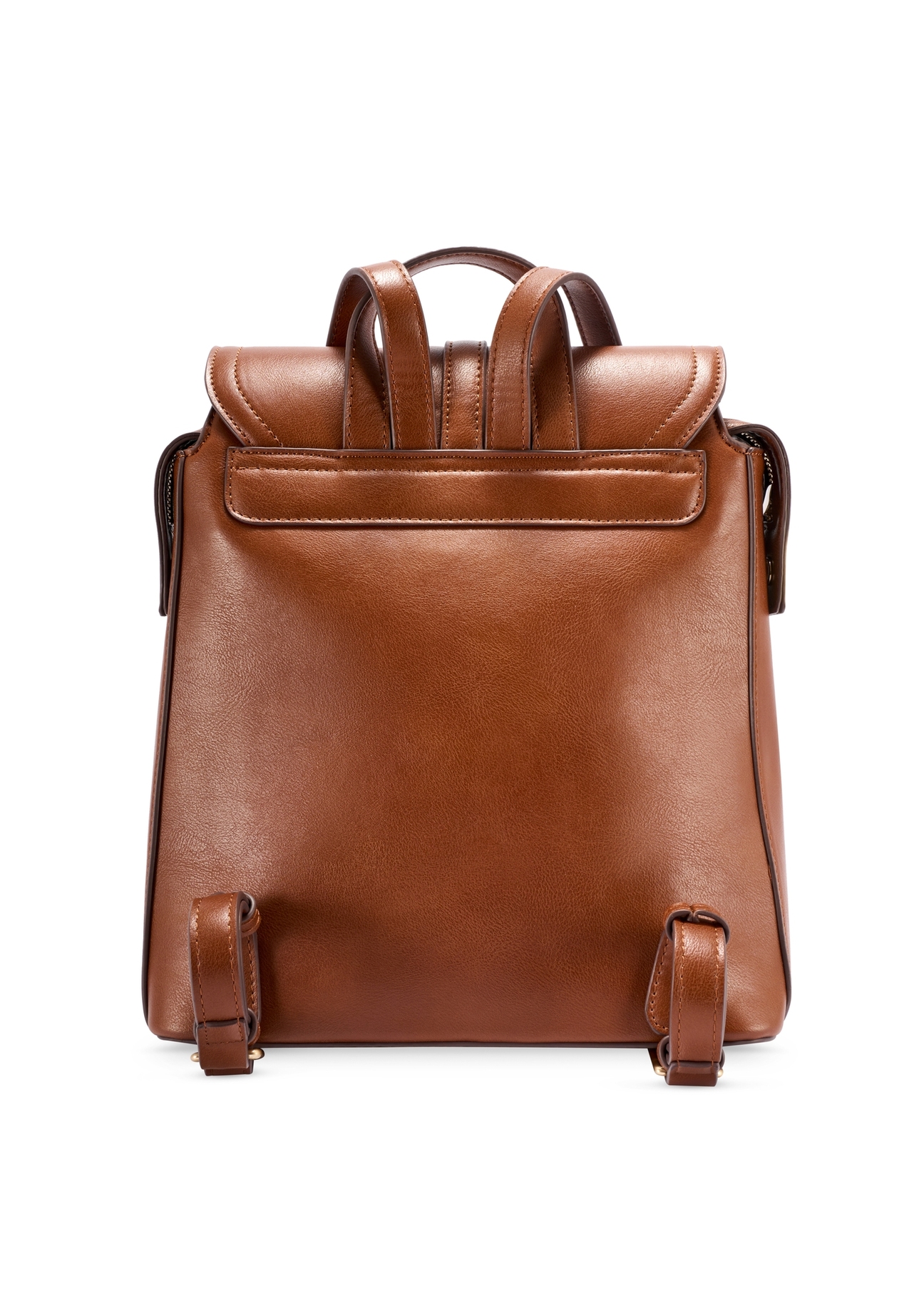 Women's cognac backpack TOREC-1198-1F(W26), back view of the product on a white background.