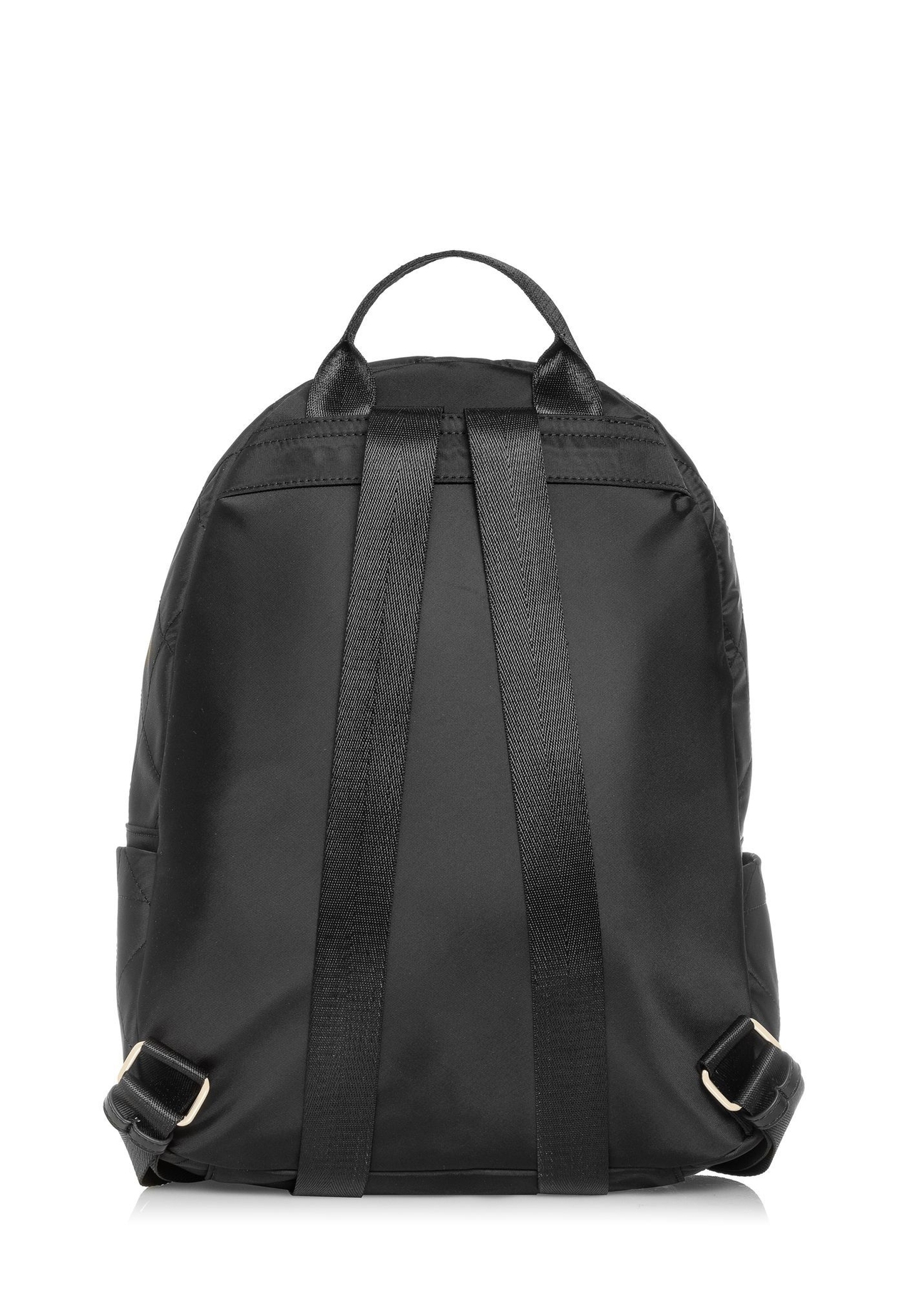 Black quilted women's backpack TOREN-0265A-99(Z25) - product view from the back on a white background.