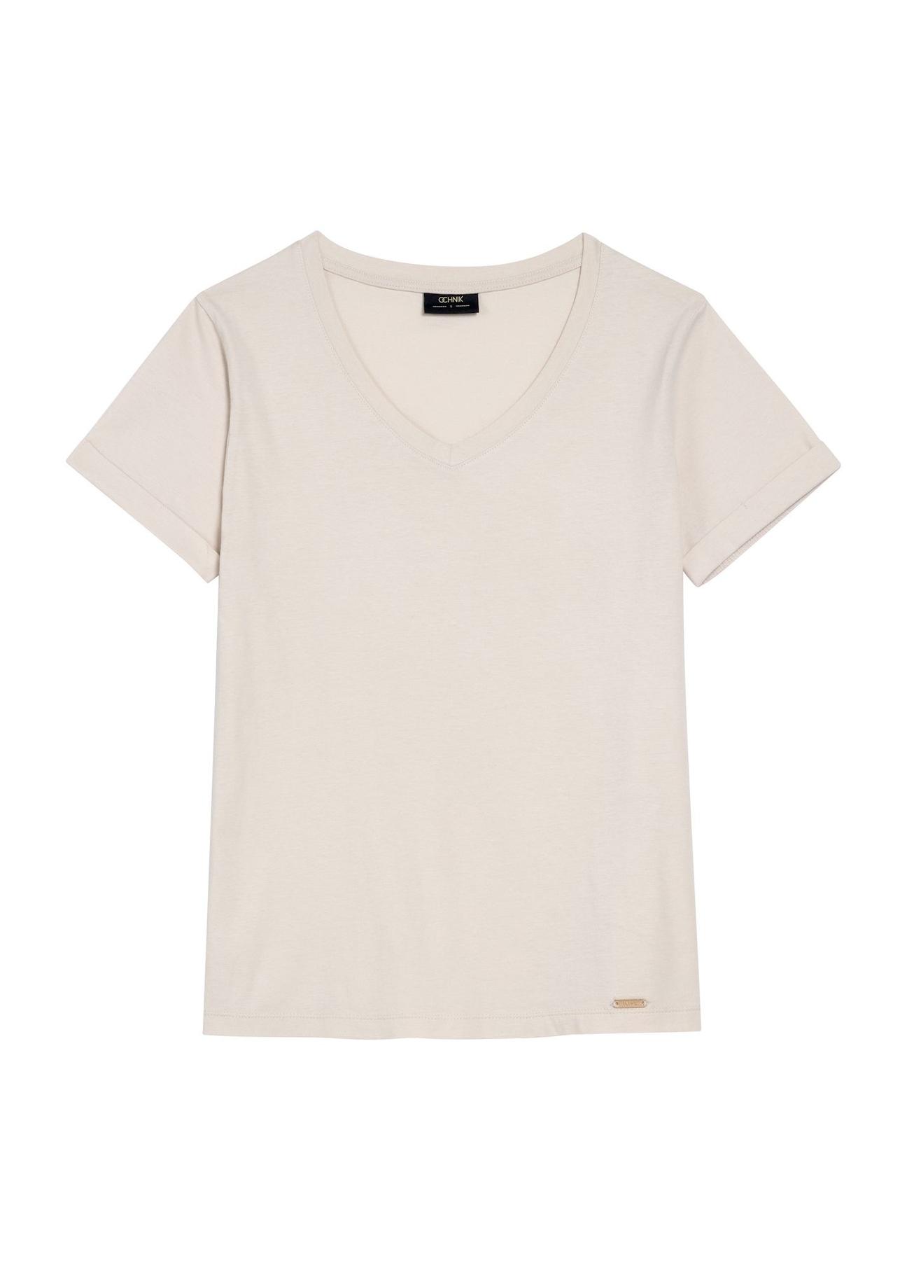 Light beige women's V-neck T-shirt TSHDT-0118B-1A(Z26), front product view on white background.