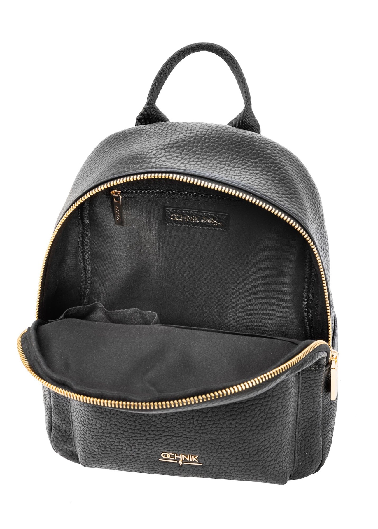 Black women's backpack TOREC-0996A-99(Z25), view of the inside of the product on a white background.