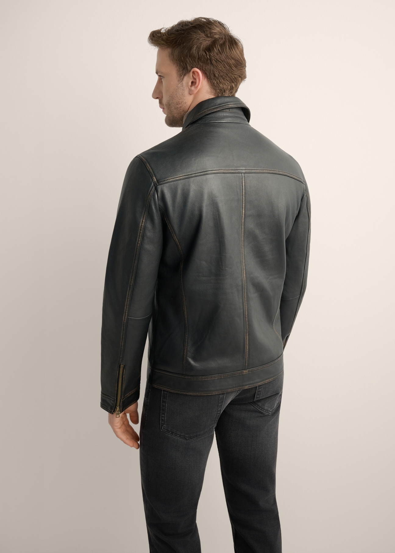Black men's vintage leather jacket KURMS-0381-2870-9J(Z26)