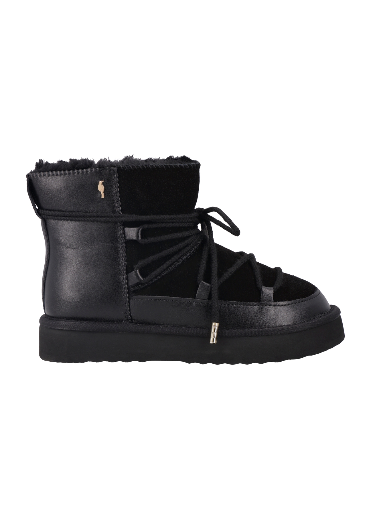 Black women's snow boots BUTYD-1221-9J(Z26), side view of the product on a white background.
