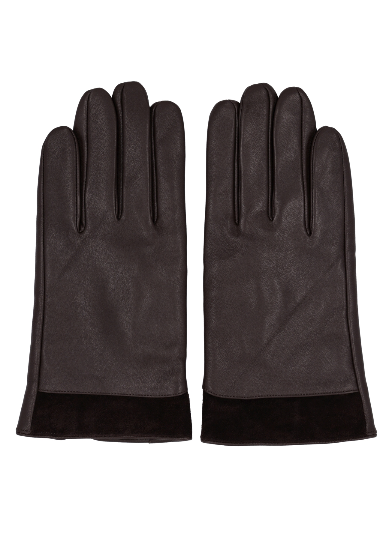 Men's brown leather gloves REKMS-0090-1I(Z26), product view from above, on white background.