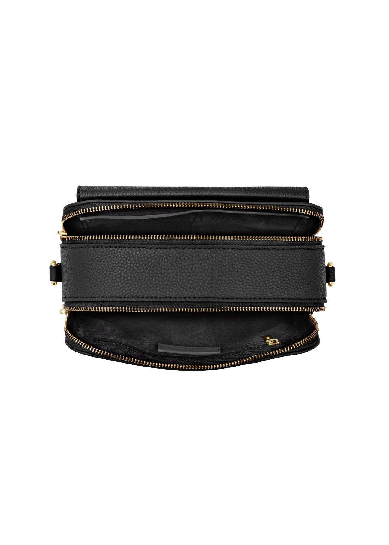 Black two-compartment shoulder bag TOREC-0405C-99(Z25) - product view from above on white background.
