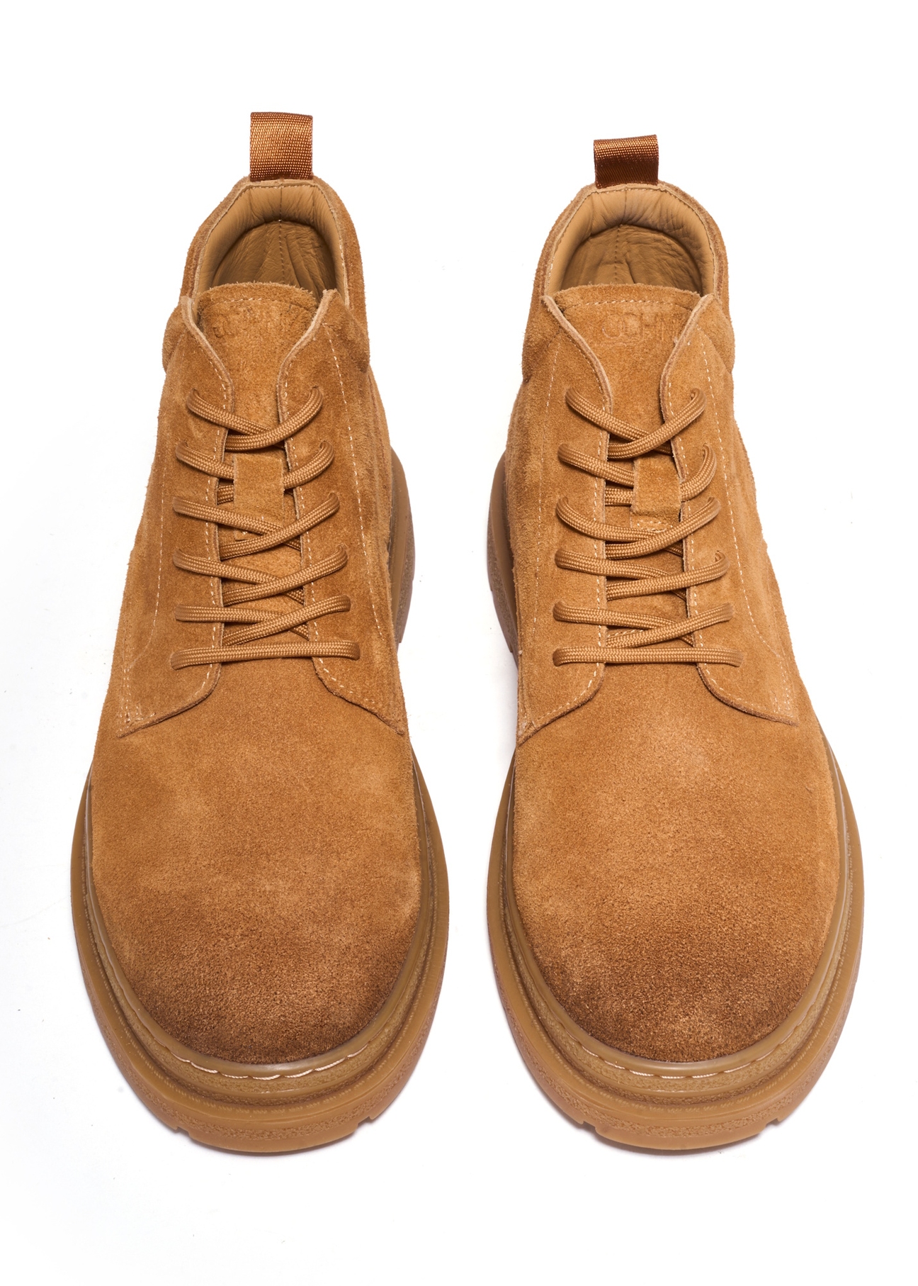Cognac suede men's ankle boots BUTYM-0559-1F(Z26), front view of the product on a white background.