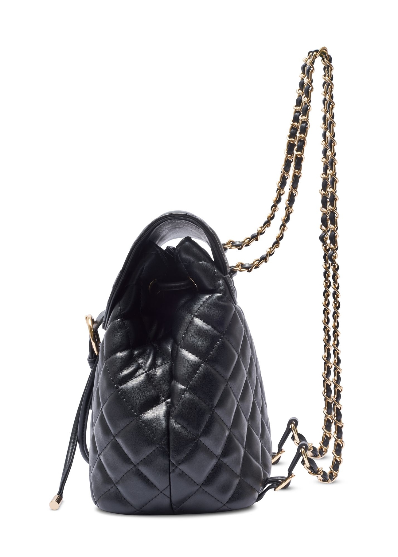 Black quilted women's backpack TOREC-1115-99(W26) - side product view, on a white background.