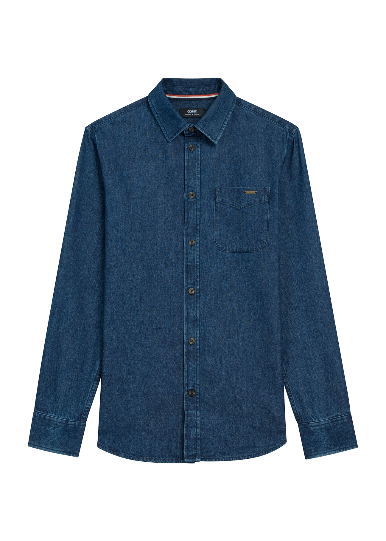 Blue men's denim shirt KOSMT-0348-61(Z25), product view from the front on a white background.