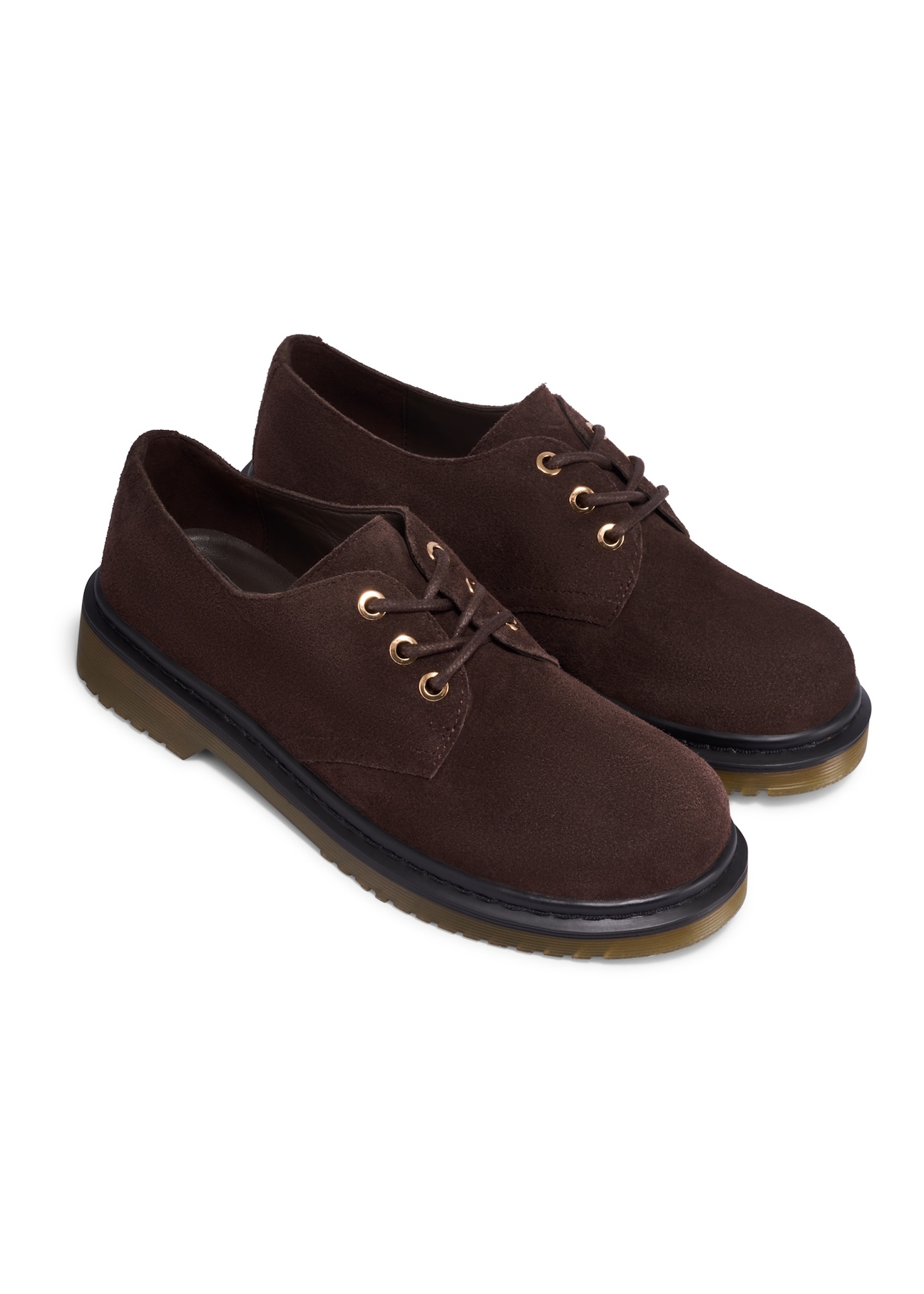 Dark brown suede women's shoes BUTYD-1353-1I(Z26), diagonal product view on white background.
