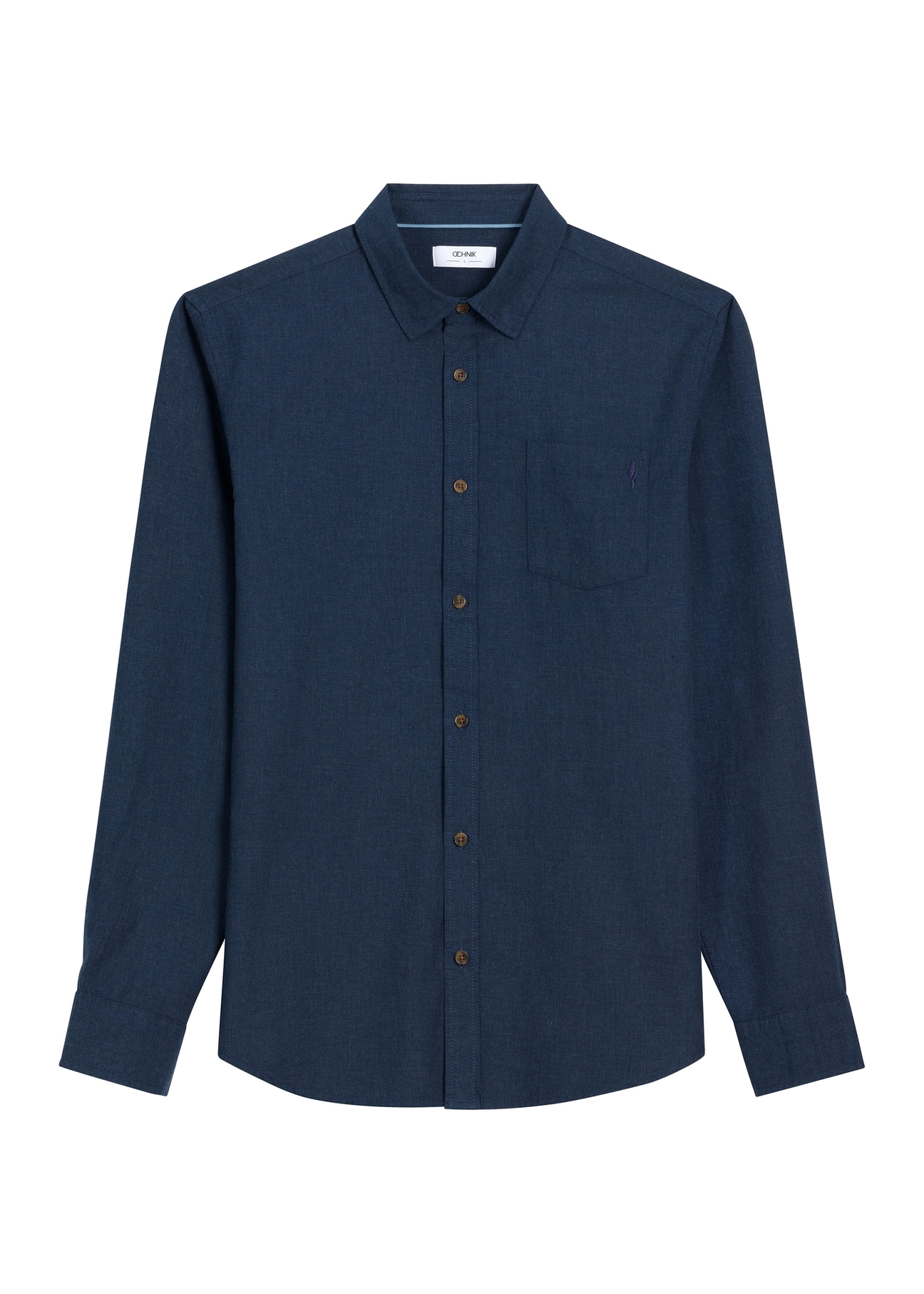 Navy blue men's cotton shirt KOSMT-0363-7E(Z26), front product view on white background.