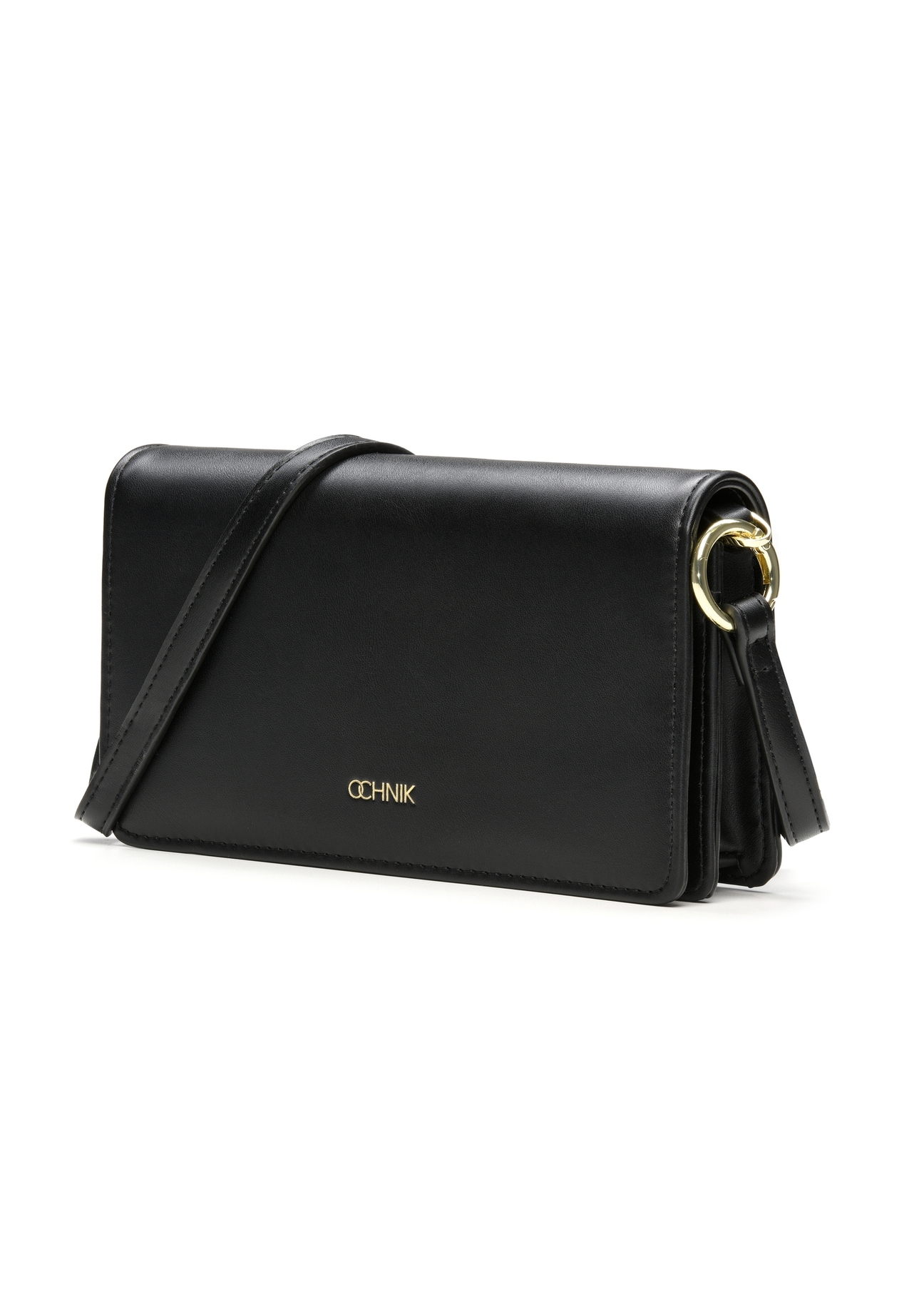 Black small clutch bag POREC-0427-99(Z25), diagonal product view on white background.
