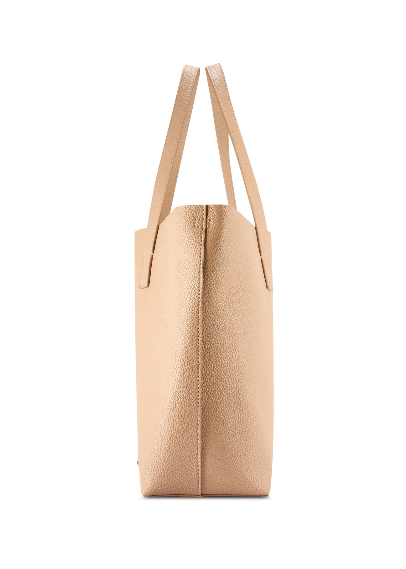 Beige women's shopper handbag TOREC-1208-1A(W26), side product view on white background.