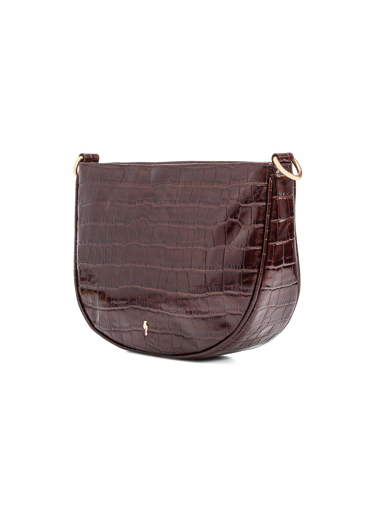 Brown leather medium women's croco handbag TORES-1022F-1H(W26) diagonal view of the product on a white background.