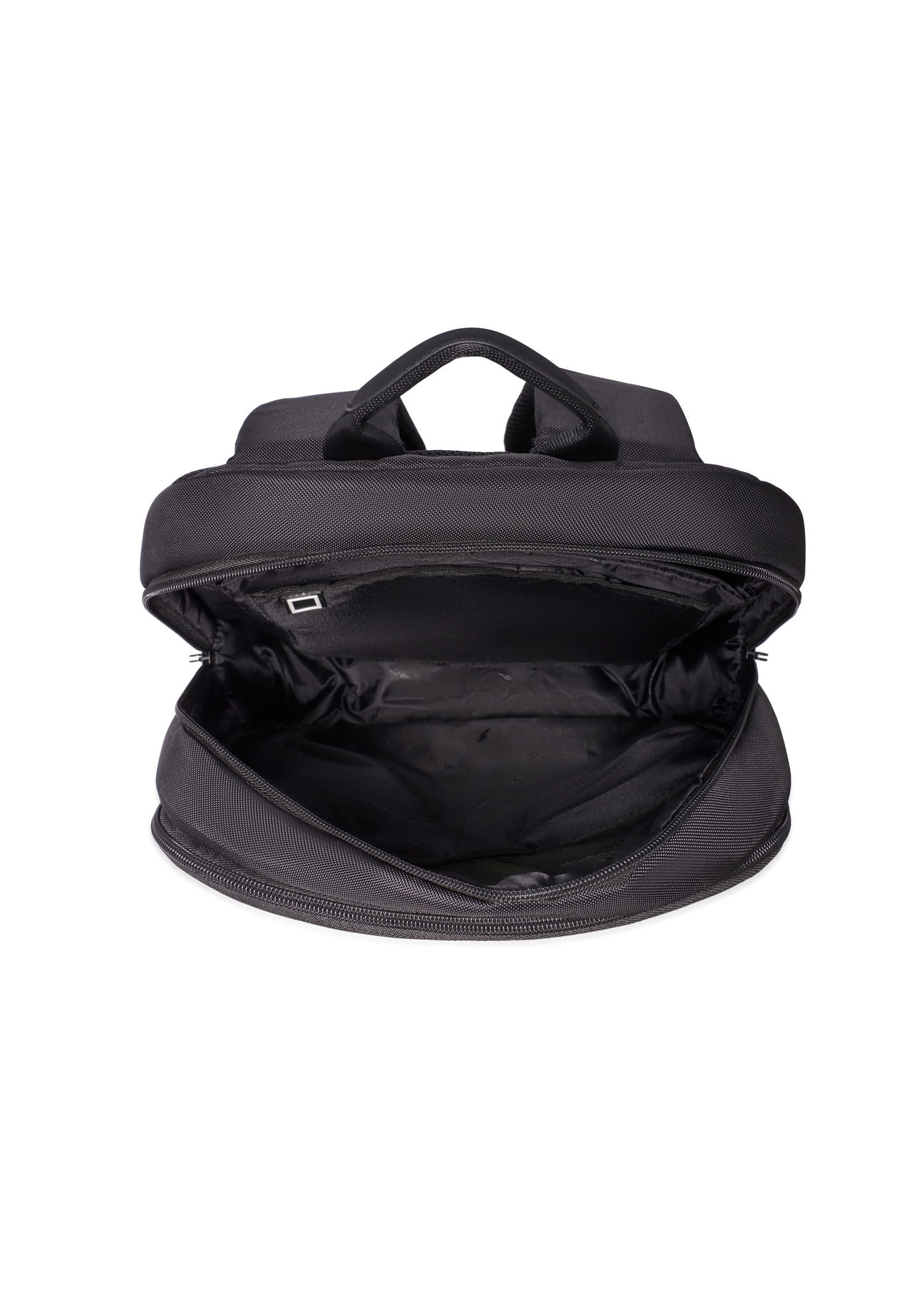 Black two-compartment men's backpack TORMN-0421-99(Z26), product view from the inside on a white background.