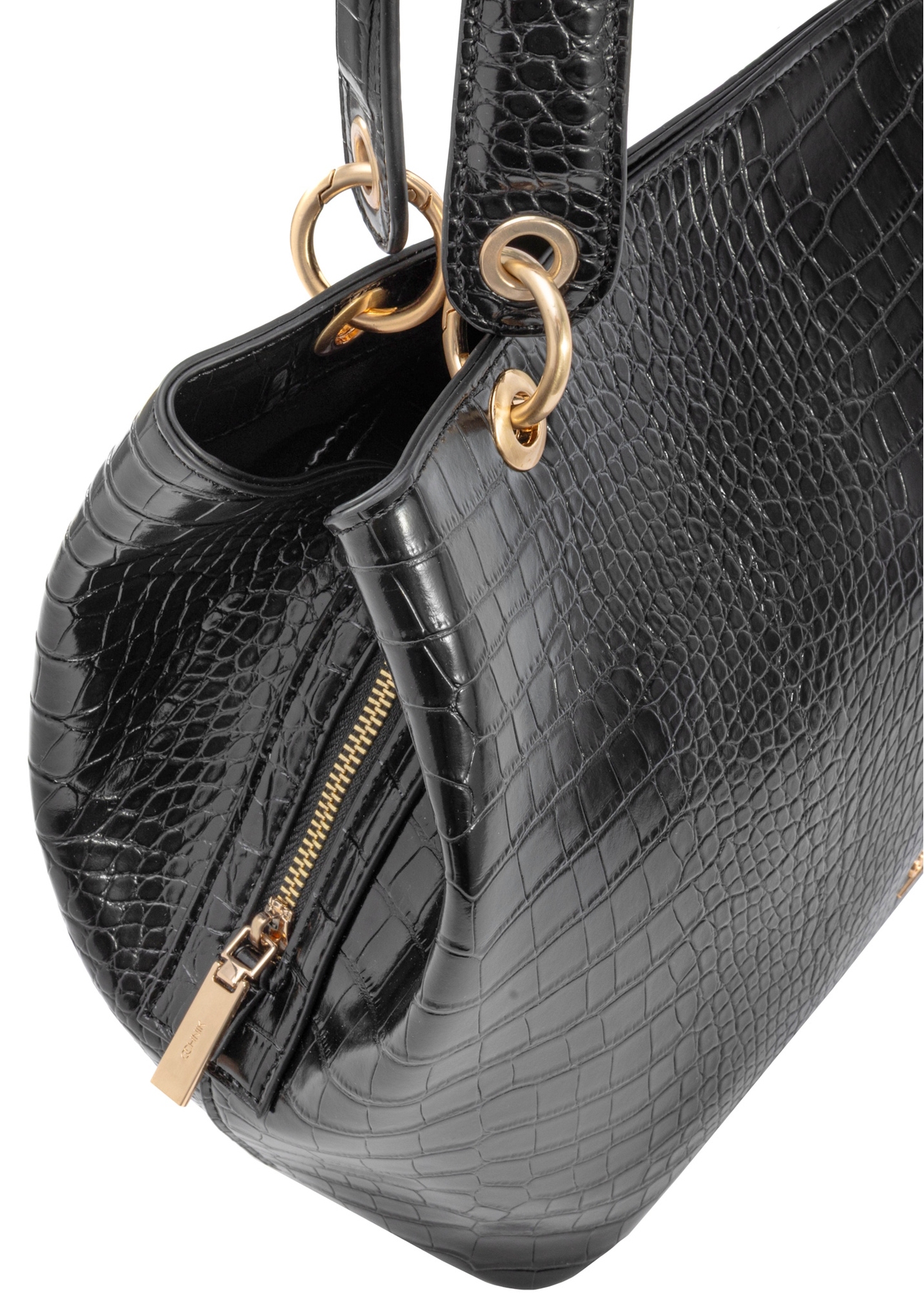 Large black croco women's handbag TOREC-1056-97(Z25), close-up of the product detail on a white background.