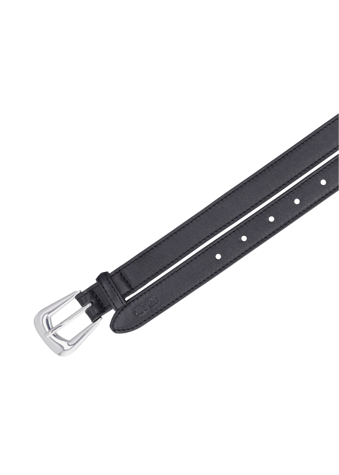 Black leather women's belt PASDS-0348-99(Z26), top view of the product on a white background.