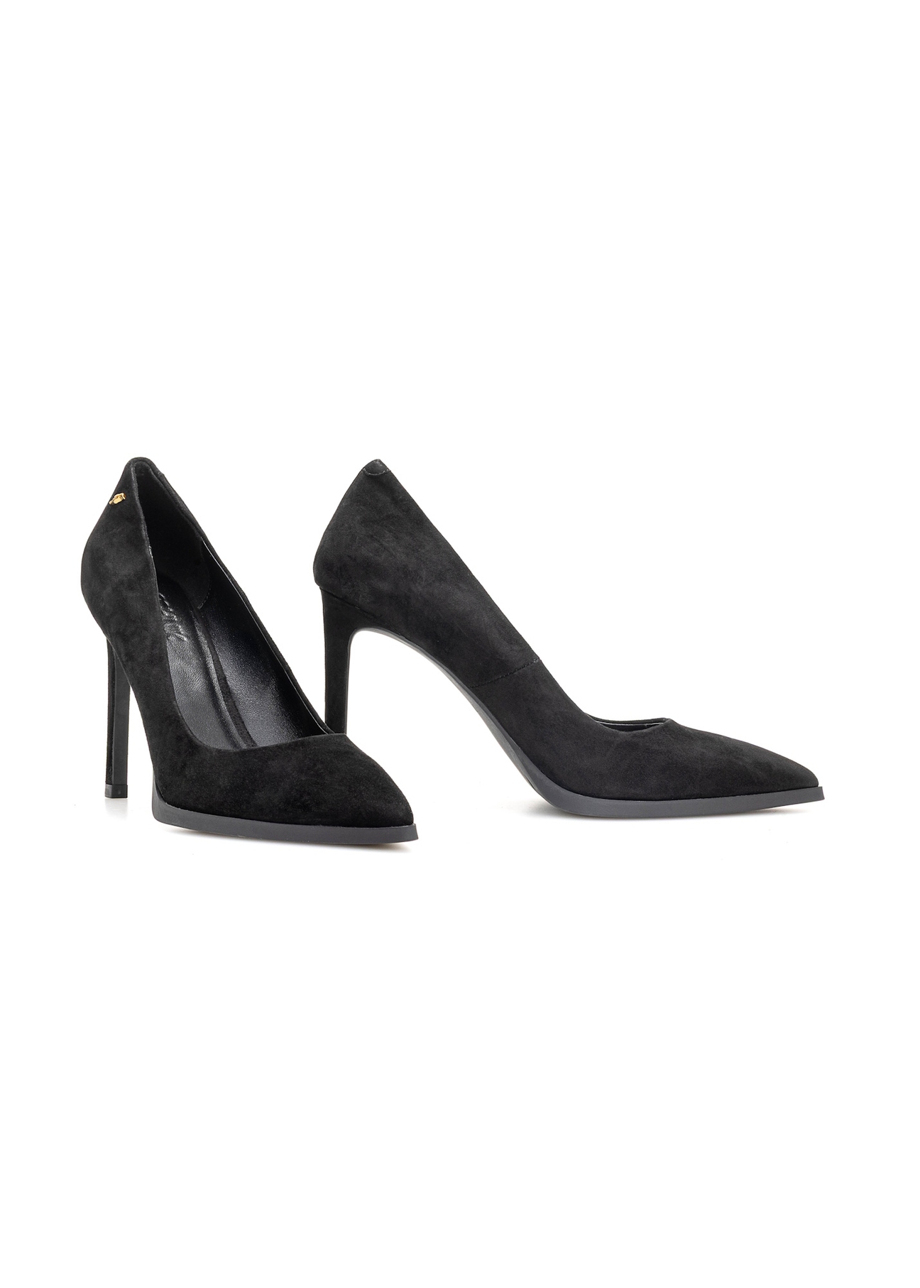 Black suede women's high heels BUTYD-1217-99(Z25), diagonal product view on a white background.