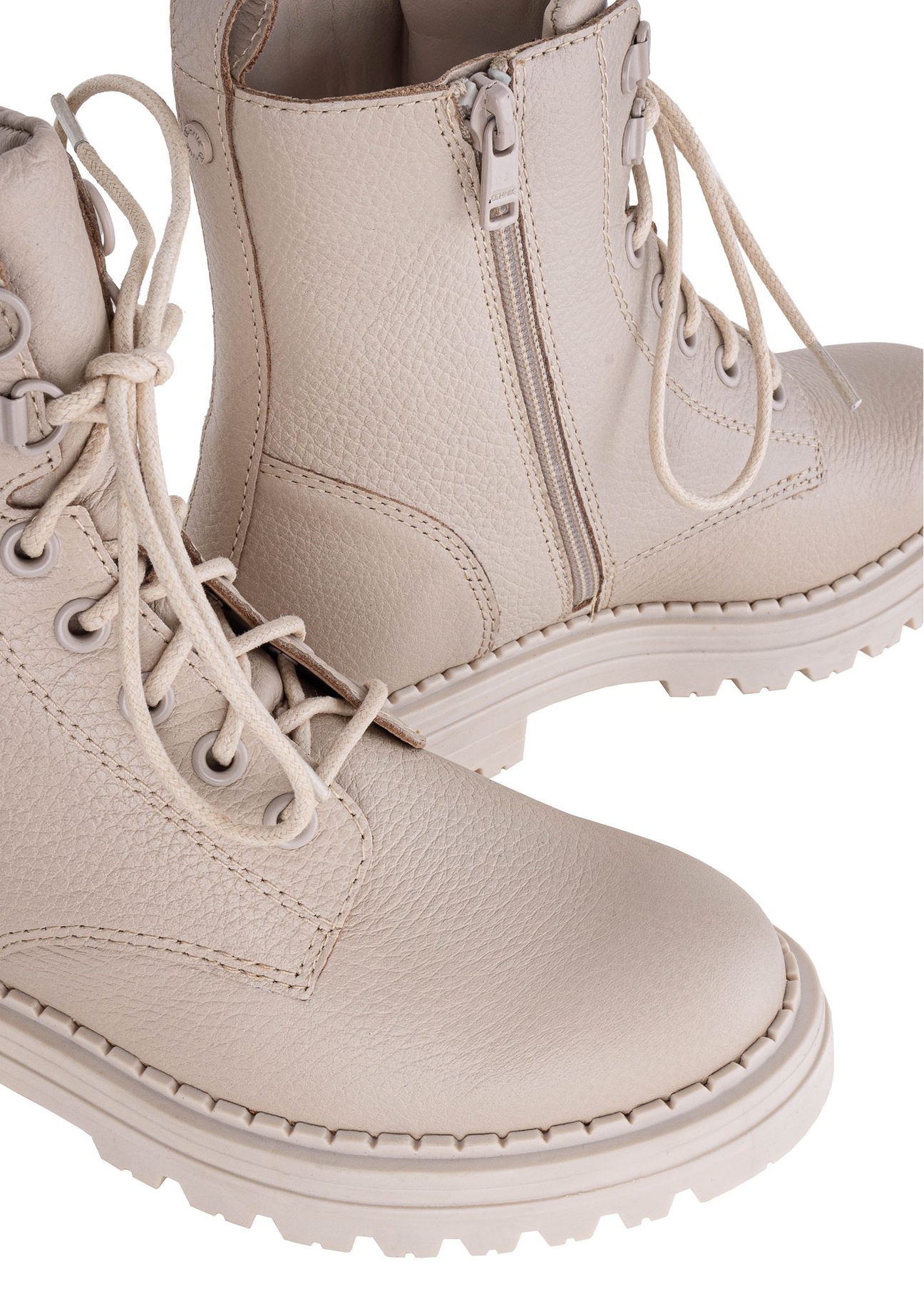 Beige leather women's ankle boots BUTYD-1015A-80(Z24)-07