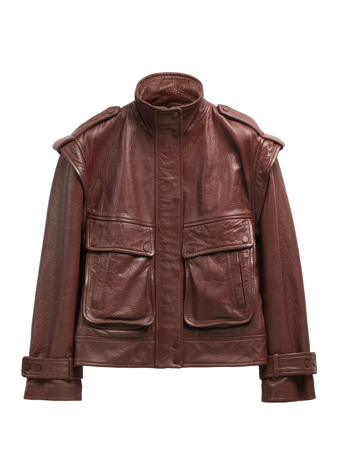 Burgundy oversized women's leather jacket KURDS-0644-4D(Z26)