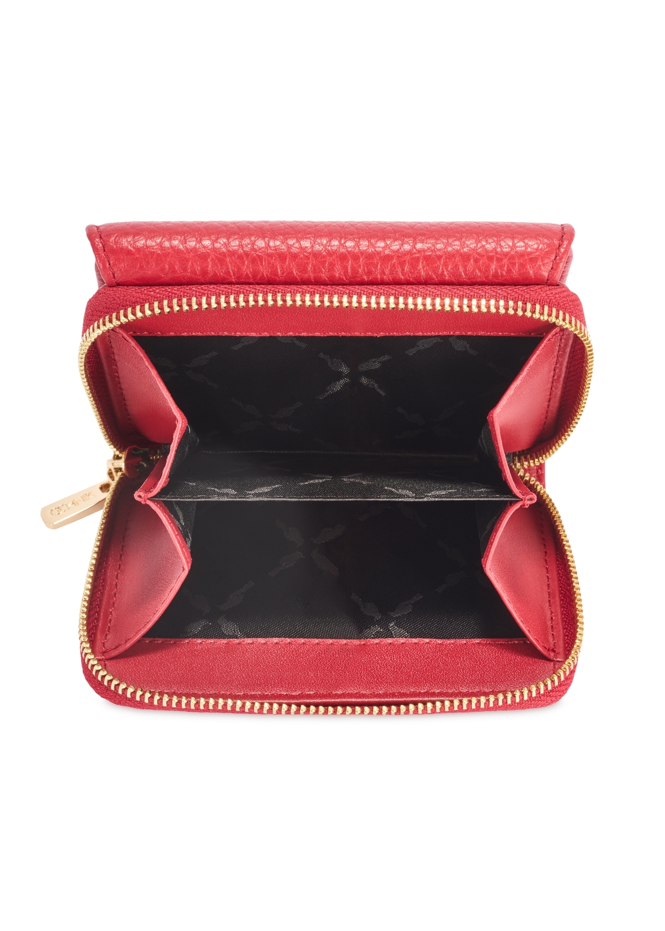 Red women's leather wallet PORES-0818RFID-42(Z25), product view from above on a white background.