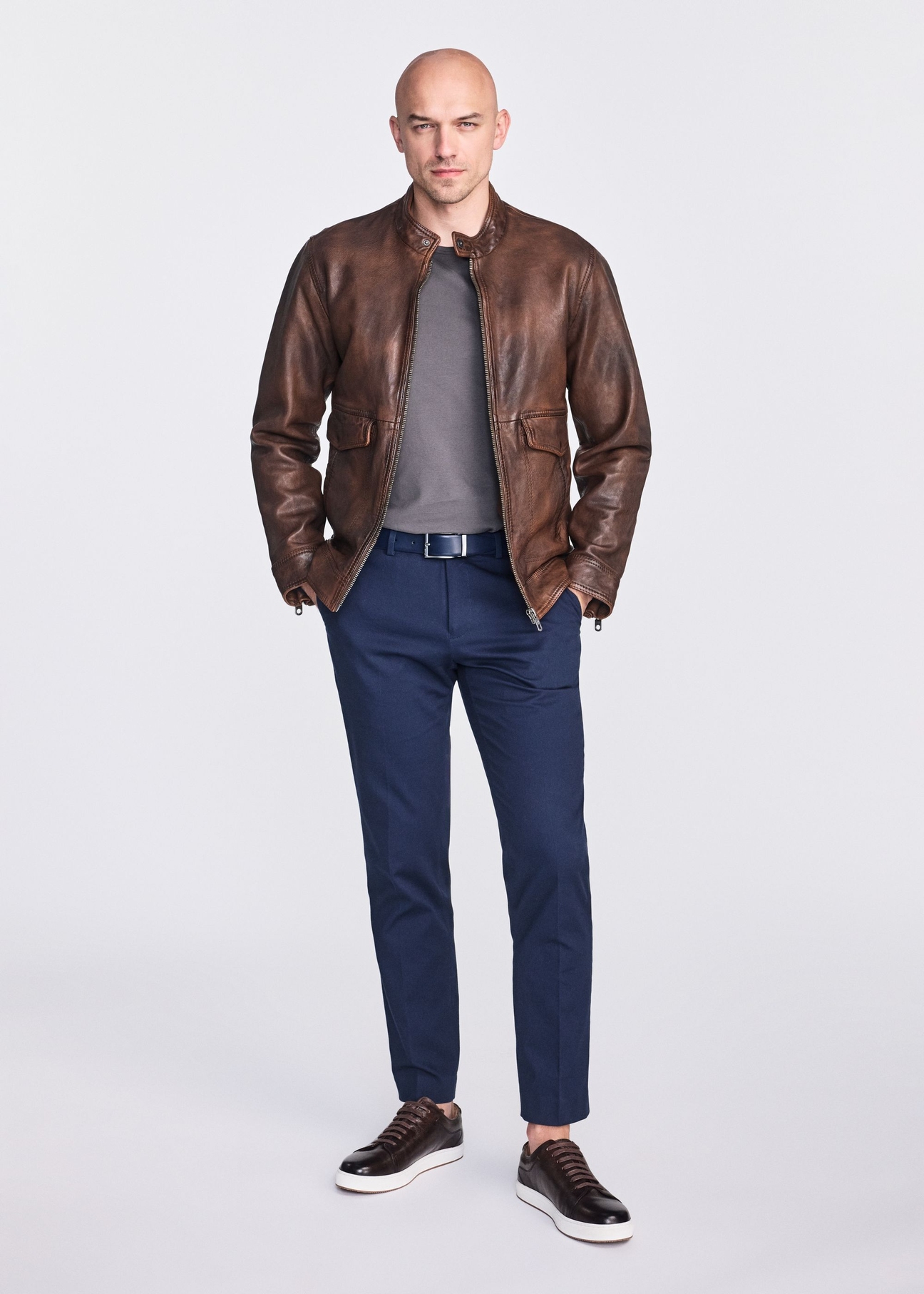 Brown men's vintage leather jacket KURMS-0356-2623(W25)-02