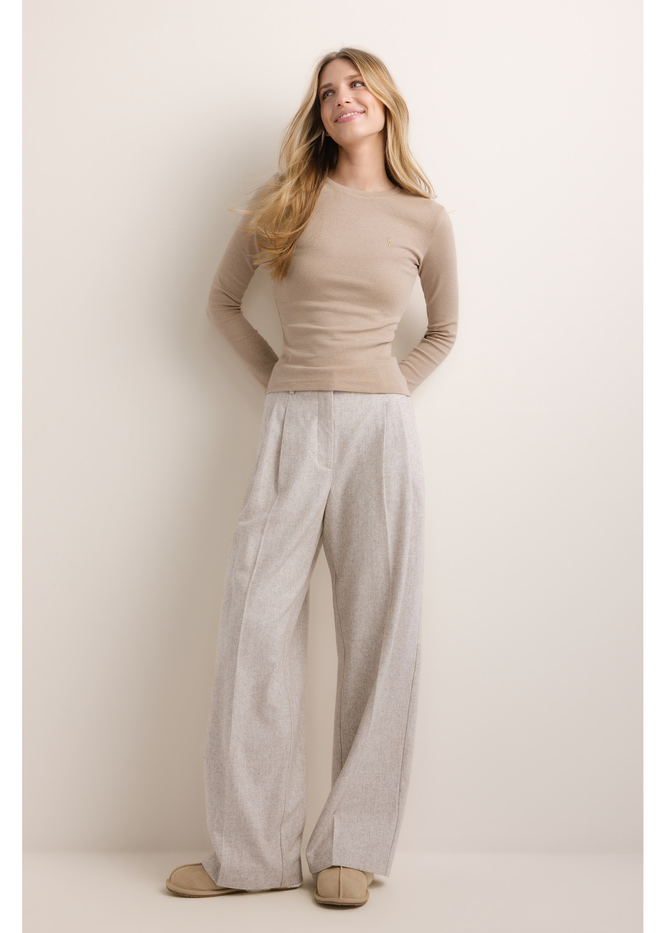 Light beige cotton longsleeve for women LSLDT-0061-1J(Z26)