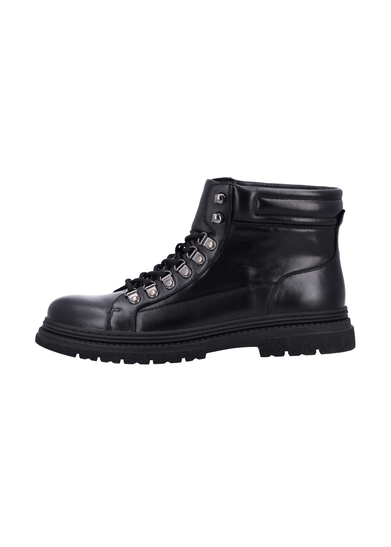 Men's black leather ankle boots BUTYM-0557-99(Z26), side view of the product on a white background.