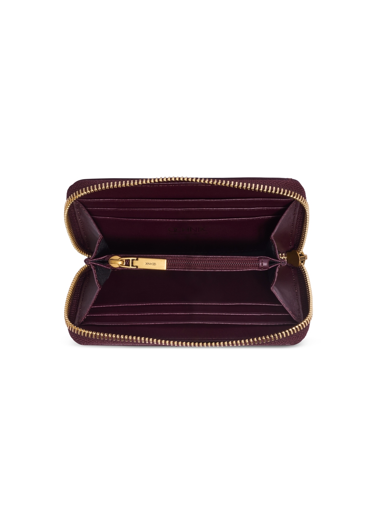 Burgundy quilted leather women's wallet PORES-1008-4D(Z26), product view inside on white background.
