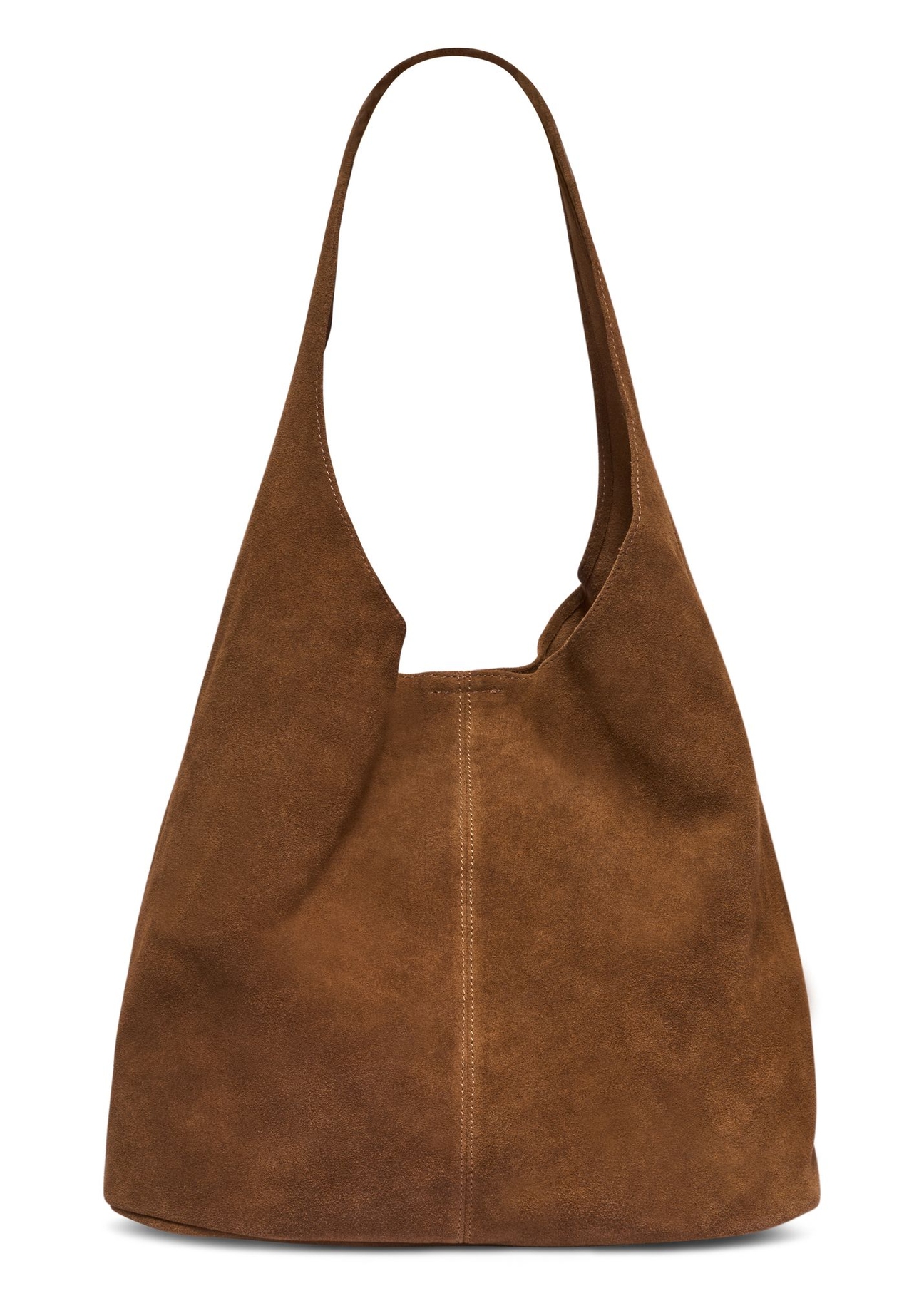 Cognac-colored suede shopper bag TORES-1403-1F(Z26) - product view from the back, on a white background.