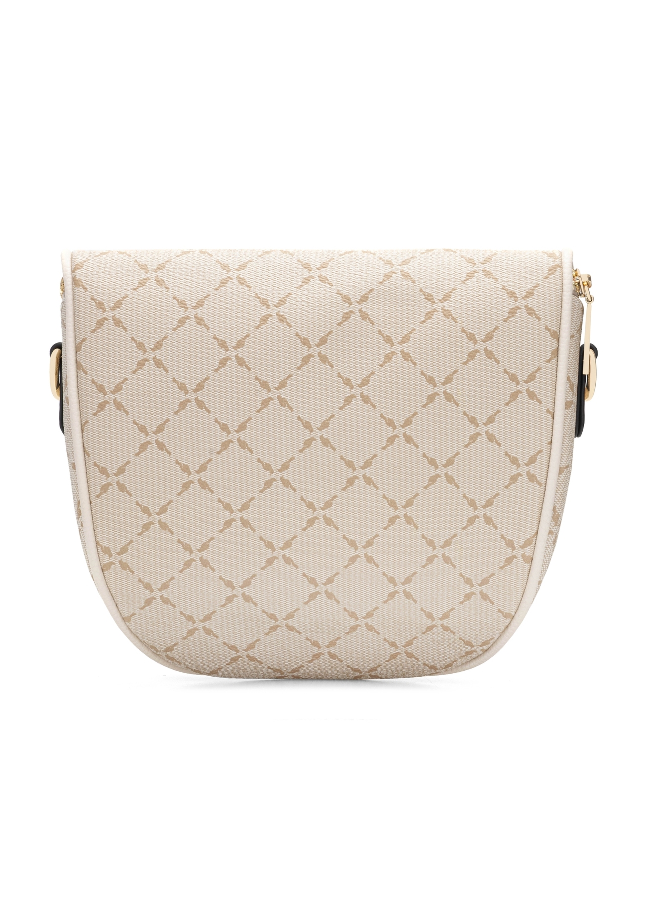 Cream women's waist bag with monogram TOREC-1157-0P(W26) - product view from the back, on a white background.